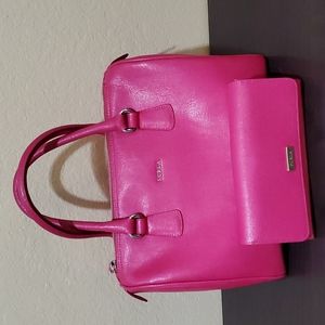 Preloved authentic furla hot pink bowling bag with matching wallet